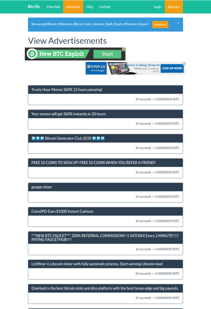 Btc Vic View Ads And Advertising The Website Earn More Satoshi - 